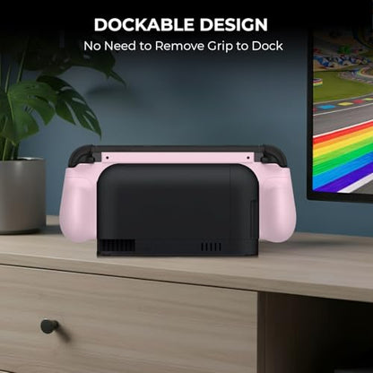 Plenbo FoldeX Switch 2 Grip Case with Detachable Flip Cover- Pastel Pink | Dockable Ergonomic Handheld Protective Hard Shell for Nintendo Switch 2, 3-Mode Compatible Joy-Con 2 Controller Grip - color: Pastel Pink