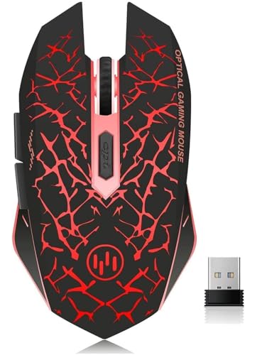 VEGCOO C12 Wireless Gaming Mouse,Rechargeable Mice Silent Click Cordless Mouse with 6 Buttons PC Gaming Mice Advanced Technology with 2.4GHZ Up to 2400DPI for PC Laptop (Red) - color: Red