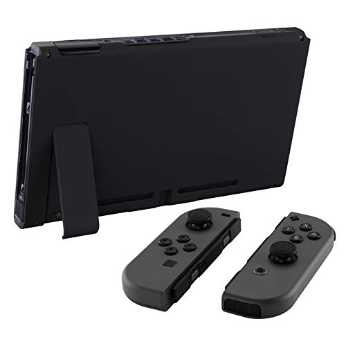 eXtremeRate Soft Touch Grip Black Console Back Plate DIY Replacement Housing Shell Case for Nintendo Switch Console with Kickstand – JoyCon Shell NOT Included - color: Black