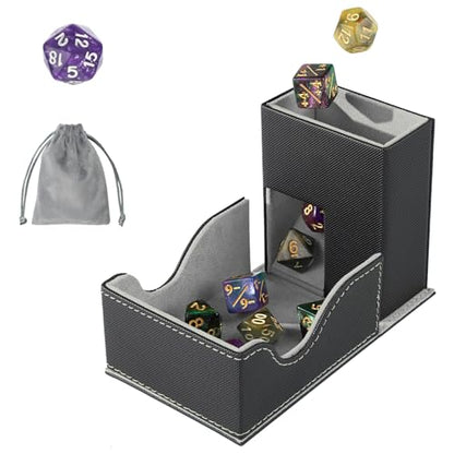 Dice Roller Tower, Premium DND Magnetic Dice Tray, Foldable PU Leather Dice Tower RPG Gifts for Dungeons and Dragons MTG Dm & Player Black/Grey - color: Black/Grey
