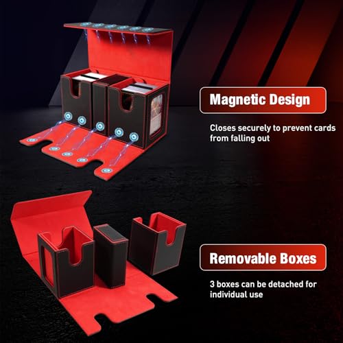 TiMOVO MTG Deck Box, Magnetic Trading Card Storage Case, Black+Red | Holds 400+ Sleeveless Cards, 4 Dividers & Dice Tray, 2 Detachable Commander Card Deck Boxes, For Magic Game Cards - color: Black & Red