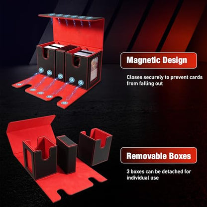 TiMOVO MTG Deck Box, Magnetic Trading Card Storage Case, Black+Red | Holds 400+ Sleeveless Cards, 4 Dividers & Dice Tray, 2 Detachable Commander Card Deck Boxes, For Magic Game Cards - color: Black & Red