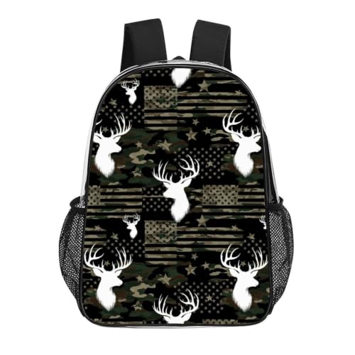 Heavy Duty Clear Daypack Reinforced Bottom for Travel Sporting | Heavy Duty, Camouflage American Flag Hunting Camo Deers, See Through Daypack - color: Pattern (836)