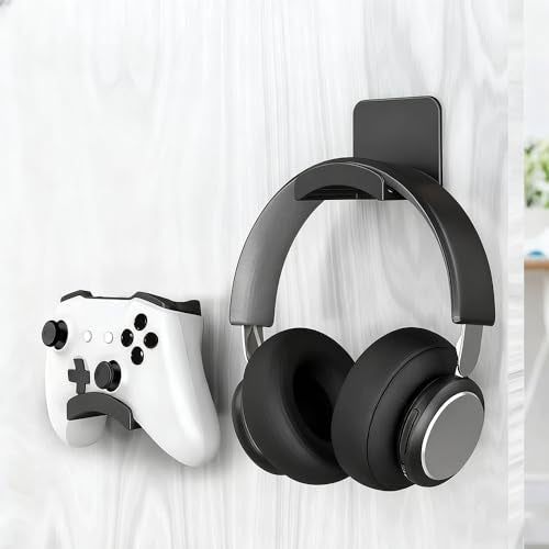 12 PCS Headphone Wall Hangers with Nano Tape, Adhesive Gaming Headphone Stand Headset Holder Hook Wall Desk Closet Door Mount for Most Headphone Controller Hat Baseball Caps (Black)