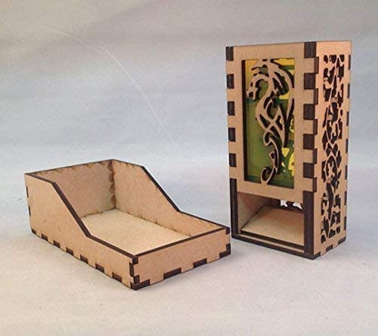 Dragon Mini Dice Tower v4 Neon Yellow Acrylic Window Laser Cut MDF Unique Gift