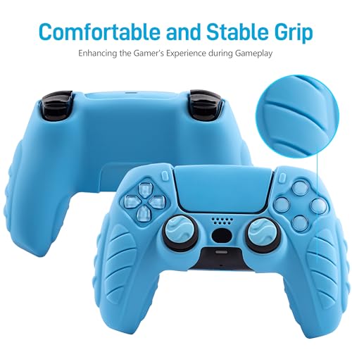 Ergonomic Soft Grip Skin Compatible with PS5 Controller, Anti-Slip Silicone Cover with 6 Thumb Grips Accessories Set Compatible with PlayStation 5 Controller (Starlight Blue) - color: Blue