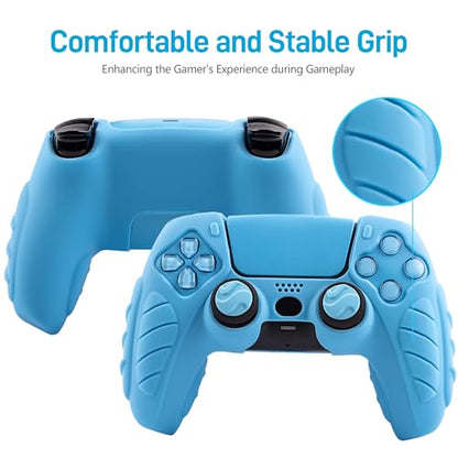 Ergonomic Soft Grip Skin Compatible with PS5 Controller, Anti-Slip Silicone Cover with 6 Thumb Grips Accessories Set Compatible with PlayStation 5 Controller (Starlight Blue) - color: Blue