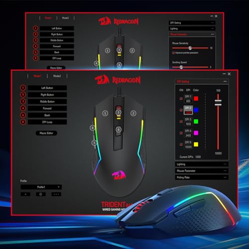 Redragon M616 Wired RGB Optical Gaming Mouse 10000 DPI Remapping Keys | Redefine Keybinding Macro, Vibing Backlight, Ergonomic Grip Body Comfort, Stable Lag-Free Connection Ready for FPS Battles