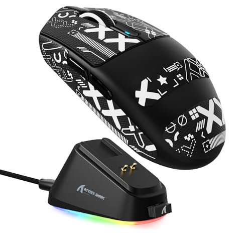 MAMBASNAKE ATTACK SHARK G3PRO Wireless Gaming Mouse with RGB Magnetic Charging Dock, Tri-Mode-2.4G/USB-C Wired/BT,25K DPI,PAW3311 Optical Sensor,59g Ultra Lightweight,Slip Grip Tape for PC/Mac(Black) - color: Black & Griptape