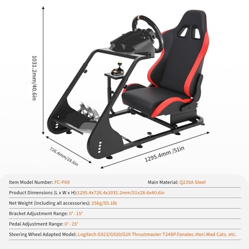 Foldable Sim Racing Rig | Heavy-Duty Carbon Steel Racing Wheel Frame Fits Logitech & All Top Gaming Steering Wheel Brands - size: 51x28.6x40.6 Inch