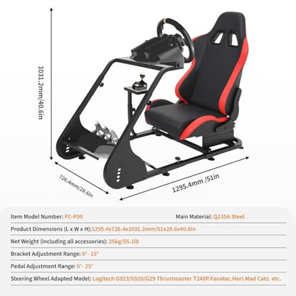 Foldable Sim Racing Rig | Heavy-Duty Carbon Steel Racing Wheel Frame Fits Logitech & All Top Gaming Steering Wheel Brands - size: 51x28.6x40.6 Inch