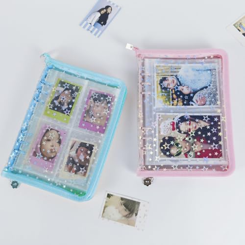 Kpop Photocard Binder with 6 Stickers Sheet & 50 Shinning Protective Sleeves Kpop Photocard Holder Book with Kpop Photocard, A5 Binder Photocard Album 30 Inner Pages with 240 Pockets (Skyblue) - color: Skyblue