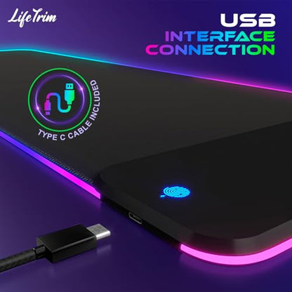 LifeTrim RGB Gaming Mouse Pad with Wireless Charging 15W, LED Mousepad 35.5x12 Inch XXL Large Desk Mat, 10 Light Modes, 4mm Thick Non-Slip Waterproof Keyboard Pad for PC MacBook Laptop, Gamer Gift