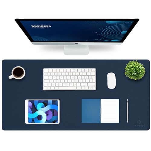 K KNODEL Large Office Leather Desk Mat, Mouse and Keyboard Pad, Computer and Laptop Mat, Desktop Protector and Cover, Writing Pad and Blotter (35.4"x17", Dark Blue) - color: Dark Blue, size: 35.4" x 17"