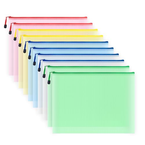 10 Pcs Zipper File Bags, Waterproof Plastic Mesh Pouch for Office School, Board Game Storage Bags (B4 Size 15''x11'', Multicolored) - color: Multicolored, size: B4 Size 15 x 11 inch