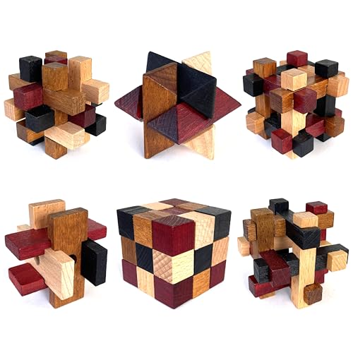 Wooden Brain Teaser Puzzles 6 Pack - 3D Brain Teasers for Adults & Kids - Educational and Fun Gift Ideas - Mind Puzzles