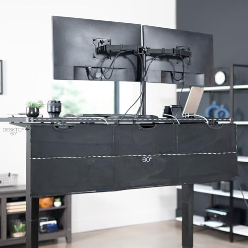 VIVO Black Clamp-on 60 inch Desk Cable Management Sleeve, DESK-SKIRT-60P | Privacy Desk Skirt, Cable Organizer, Wire Hider Kit Panel System - size: 60" Panel