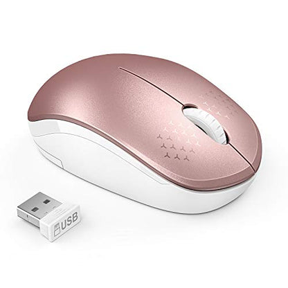 seenda Wireless Mouse, 2.4G Noiseless Mouse with USB Receiver Portable Computer Mice for PC, Tablet, Laptop, Notebook - Rose Gold&White - color: Rose Gold and White