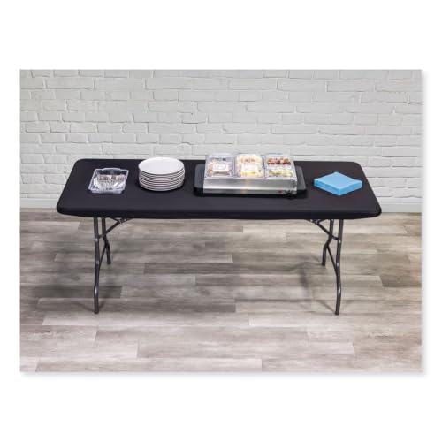 Iceberg iGear Stretch Fabric Table Top Cap Cover, fits 6' Tables, Polyester/Spandex, Black, 30" W x 72" L | Measures 72"x 30"x3", durable stretch polyester fabric snugly fits to 6' table top, ideal for trade shows, banquets & parties - size: 72" x 30" (Re