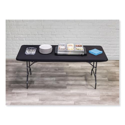 Iceberg iGear Stretch Fabric Table Top Cap Cover, fits 6' Tables, Polyester/Spandex, Black, 30" W x 72" L | Measures 72"x 30"x3", durable stretch polyester fabric snugly fits to 6' table top, ideal for trade shows, banquets & parties - size: 72" x 30" (Re