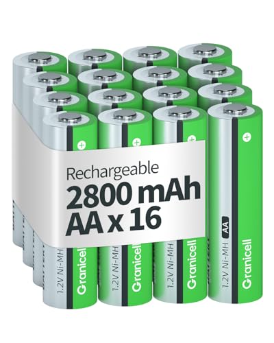Granicell AA Rechargeable Batteries 2800 mAh High Capacity 1300 Cycle,1.2V NiMH Low Self Discharge AA Battery,16 Pack - size: AA-16