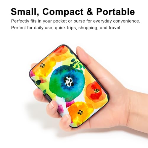 Credit Card Holder Small RFID Blocking Wallet Business Metal Slim Mini Aluminum Hard Case for Women Men - color: Abstract Watercolor Flowers