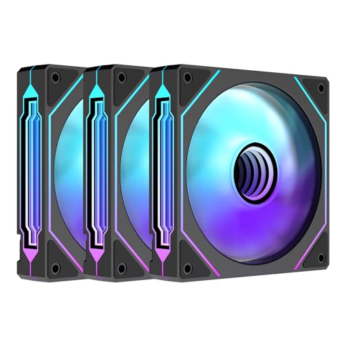 Prism4 Pro X3 120mm ARGB Case Fans,Infinity Mirror RGB Light Effect 5V 3PIN Motherboard Light Sync 800~1800RPM PWM PC Fan Suitable for Computer Case(Triple Pack Black) - color: Black, size: 4Pro_Forward_3Pack