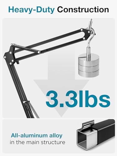 InnoGear Desk Mic Stand, 360° Rotatable Overhead Mic Boom Arm Microphone Stands High Riser for Blue Yeti Snowball HyperX QuadCast SoloCast Fifine Shure SM7B and Other Mics - color: Black, style: High-profile