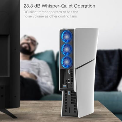 JUSPRO Cooling Fan for PS5 Slim, Upgraded Quiet Cooler Fan with LED Light for PS5 Slim Console Digital & Discs Edition - color: PS5 Slim fan