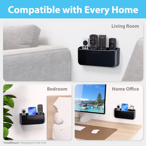 TotalMount Drop-Free Remote Holder – Removable Adhesive Strips – XL Black | Designed in the USA – Simply Put the Remotes In – No Tricky Magnet Alignment Needed (Holds 3 or 4 Remote Controls) - color: Black