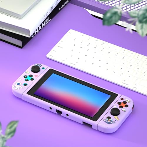 Dockable Switch Purple Case for Girls – Cute Kawaii Soft TPU Protective Cover with Thumb Grips and Screen Protector Compatible with Standard Nintendo Switch Only - color: Purple