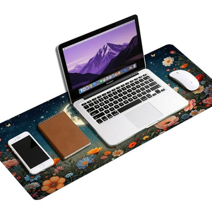 Vimorco Waterproof Mouse Pad,31.5 x 15.7 inch,Black Moon Flowers Desk Pad | XXL Large Mouse Extended Gaming Mousepad with Anti-Slip Rubber Base,Computer Laptop Keyboard Mouse Mat for Work,Game,Office - color: Black Moon Flowers