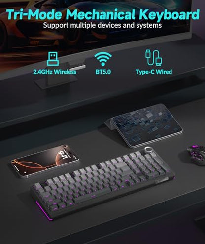 SOLAKAKA KI99 Pro 96% Wireless Mechanical Keyboard, RGB Gaming Keyboard, Hot-Swappable Pre-Lubed Switches, Gasket Structure Creamy Keyboards (Gradient-Black, Non-Silent Version) - color: Gradient-black, size: Non-Silent Version