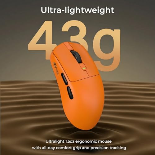RK ROYAL KLUDGE RK M30 Wireless Gaming Mouse, 43g Ultra-Lightweight Computer Mouse with 2.4GHz/Bluetooth/USB-C, 24000 DPI, Rechargeable PC Game Mice with 5 Programmable Buttons for Win/Mac, Orange - color: orange