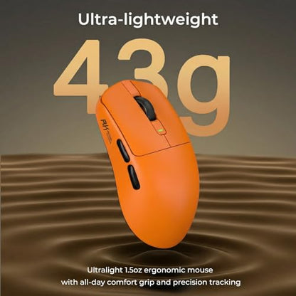 RK ROYAL KLUDGE RK M30 Wireless Gaming Mouse, 43g Ultra-Lightweight Computer Mouse with 2.4GHz/Bluetooth/USB-C, 24000 DPI, Rechargeable PC Game Mice with 5 Programmable Buttons for Win/Mac, Orange - color: orange