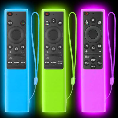 3Pack Remote Cover for Samsung Smart TV，Protective Silicone Case for Samsung Remote Control BN59-01357 BN59-01385 BN59-01265A, Anti-Slip Silicone Sleeve Skin CAN Glow in The Dark Blue Purple Green