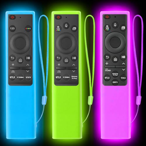 3Pack Remote Cover for Samsung Smart TV，Protective Silicone Case for Samsung Remote Control BN59-01357 BN59-01385 BN59-01265A, Anti-Slip Silicone Sleeve Skin CAN Glow in The Dark Blue Purple Green