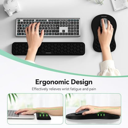 TECKNET Keyboard Wrist Rest and Mouse Pad 2 in 1 Set with Wrist Support | Comfortable Massage Design Effectively Relieves Carpal Tunnel Syndrome, Suitable for Computers Keyboard and Mouse