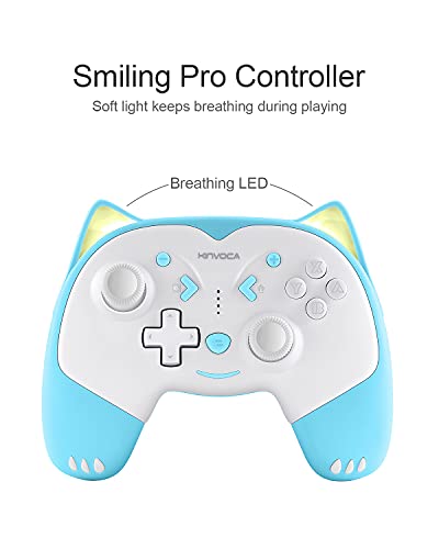 KINVOCA Wireless Controller for Nintendo Switch/Switch Lite, Cute Pro Controller with Turbo, Motion, Vibration, Wake-Up, Headphone Jack and Breathing Light - Blue