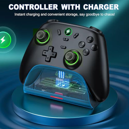AXYBCOOL Wireless Bluetooth Switch Controller with Charger Station for Nintendo Switch/Lite/OLED/Switch 2 Pro Controller with Charging Dock, Hall Effect Joyticks Switch Remote for iOS/Android/ with Lighting/Turbo/Wakeup