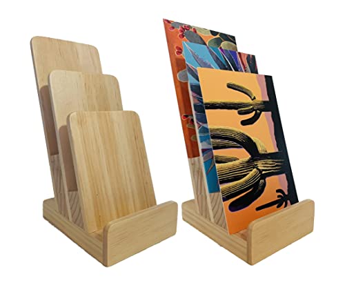 Elegant 3-Tier Pine Wood Literature Holder, Trifold Brochure Holder, Flyer Holder, Postcard Display and Countertop Wooden Display Stand [Pack of 1] - style: Pine 1-Pack