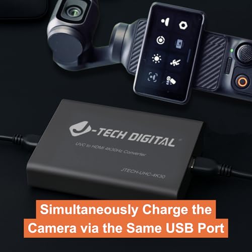 J-Tech Digital UVC to HDMI Converter Adapter 4K 30Hz, USB Camera to HDMI Output with On-Screen Controls, Live Streaming Support, Camera Charging, Works with UVC Webcams Capture Cards [JTECH-UHC-4K30]