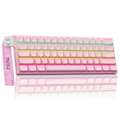 Aula MINI60 HE PRO Wireless Gaming Keyboard 60%,Hall Effect Rapid Trigger Magnetic Keyboard,8000Hz Polling,Tri-Mode(BT5.0/2.4GHz/USB-C),RGB Hot Swappable Compact Pink Mechanical Keyboard for Gamer - color: Pro-Pink Side