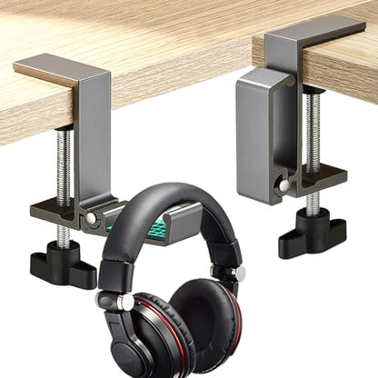 Foldable Under Desk Headphone Hanger, Aluminum Clamp-On Headset Stand, No Drill Anti-Scratch Mount, Heavy Duty 10KG Load Bearing Universal for Gaming Headset, Controller, Cable & Bag Organizer(Grey) - color: Gray