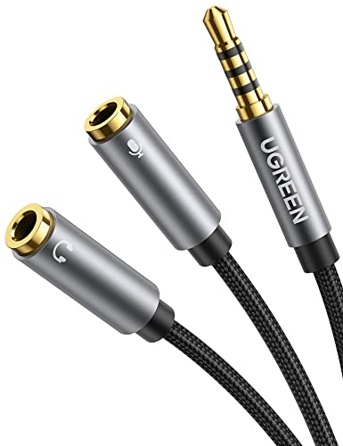 UGREEN Headphone Splitter 3.5mm 2 Female to 1 Male Mic and Audio Y Splitter | TRRS Headset Adapter, Separate Audio and Mic Jacks, Braided, Compatible with Switch 2/PS4/PS5 Steam Deck Xbox PC Laptop Phone