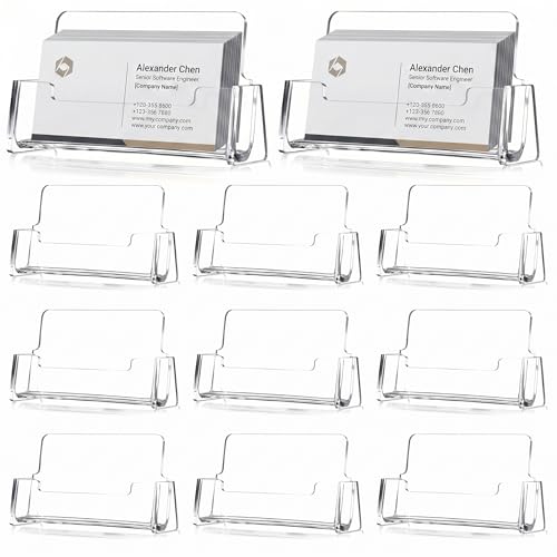 Lineshading 10 Pack Business Card Holder Desk Clear Acrylic Name Card Display Stand Tabletop Vertical Organizer Fits 3.5" x 2" Standard for Office Marketing Wedding Businesses Event Planning