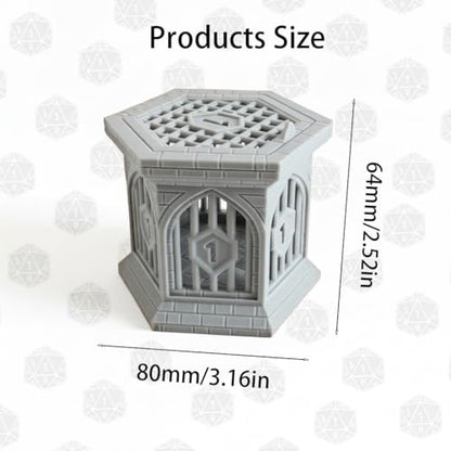 Dice Jail with Secure Clip-On Lid - Fun Dungeon Cage Prison for Tabletop RPG Polyhedral Dice Games (Includes Free 7-Piece Polyhedral Dice Set) (Gray) - color: Gray