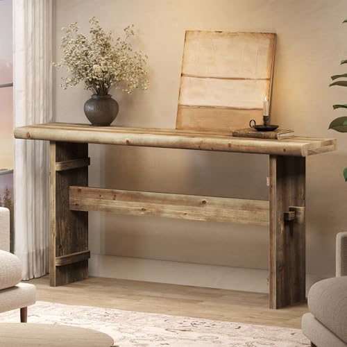 TRIBEWOOD 63-Inch Solid Wood Console Table for Entryway, Narrow Long Farmhouse Sofa Table Behind Couch, for Foyer, Hallway, Living Room, Easy Asswmbly, Brown Greige - color: Greige