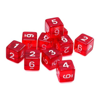 10 Pieces Polyhedral Dice Set D6 Dice 16mm Acrylic 6 Sided Dice Game Dice for Dungeons and Dragons RPG MTG DND Dice Table Games (Transparent Red) - color: Transparent Red