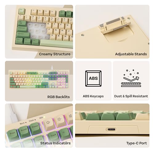 MechLands Aula S102 Membrane Gaming Keyboard with Number Pad, 100% Full Size Layout, USB-C Wired, RGB Backlit, Creamy Silicone Structure, Silent Keyboard for PC Game/Office (Yellow) - color: Yellow